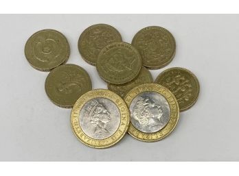 Collection Of British Pound Coins (9 Count)'(2) Two Pounds (7) One Pounds'