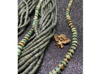 (2) Beautiful Green Beaded Necklaces, Plus Angel Pin