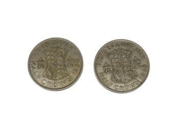 (2) British Half Crown Coins, 1948, 1950