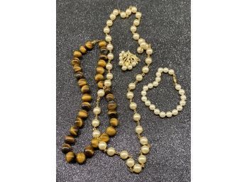 Two Elegant Pearl Style Beaded Necklace, Plus Bracelet And Brooch.
