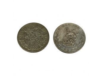 1914, 1928 Six Pence British Coins