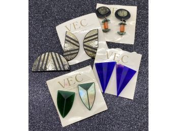 (4) Pairs Of Glass Earrings, One With Matching Brooch