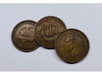 (3) British Half Pennies: 1932, 1941, 1945