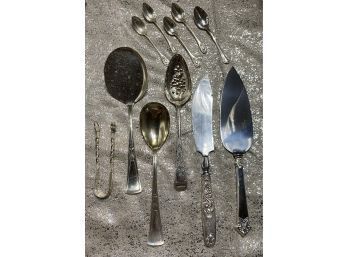 Silver Plate Flatware And Serving Utensils, 11 Pieces