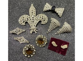 Collection Of Glam Studded Jewelry: Brooches And Earrings