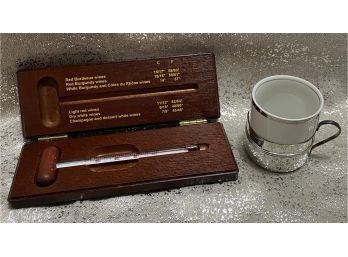 Wine Thermometer And Single Teacup From F. B. Rogers Brazil