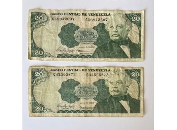 (2) Bank Notes, Banco Central De Venezuela, 20