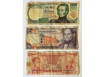 (3) Bank Notes, Banco Central De Venezuela5, 50, 2000