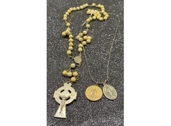 Beautiful Rosary, Plus Necklace With Two Saints Pendants