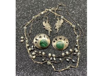 (3) Delicate Necklaces, Plus (2) Unique Pairs Of Earrings