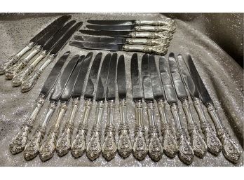 24 Pieces: Sterling Silver Flatware, Knives Only, Stainless Steel Blade With Sterling Silver Handle