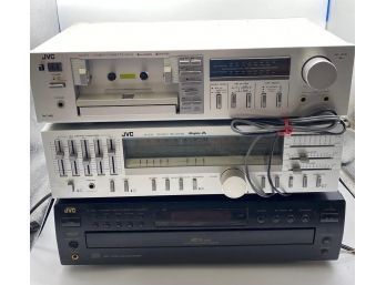 JVC Stereo Receiver, Cassette Deck, And Disc Player