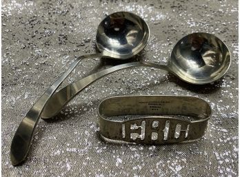 Sterling Silver: Two Spoons And Napkin Ring, Total Weight 2.0 Oz