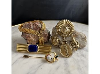 Beautiful Gold Colored Jewelry Collection (3 Pins, One Bracelet)
