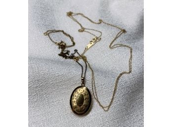 14K Gold Antique Locket, Plus Two 10K Gold Dainty Chains. Total Weight 0.156 Oz