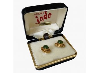 Genuine Jade Stud Earrings With 14K Earwire