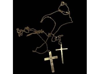 14K Gold Cross Pendant, Weighed 0.04 Oz, Plus Another Cross Necklace
