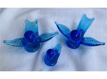 (3) Glass Bluebird Of Happiness By Terra Studios