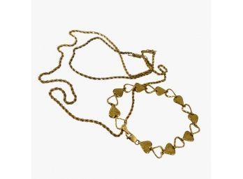 14K Gold Jewelry. Necklace With Matching Bracelet, Plus Heart Bracelet. Weighed At 0.553 Oz