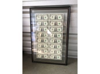 Framed Dollar Bills, 14 Dollars, Year 1988 (17 1/2 X 26)