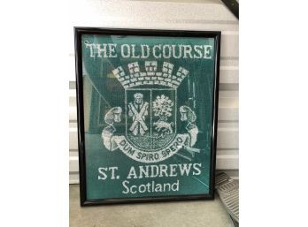 Vintage Framed The Old Course Towel From St. Andrews Scotland (16 1/2 X 20 1/2)