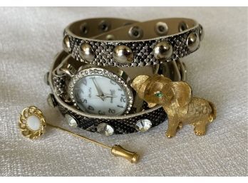 Wrap Around Geneva Watch, Plus Two Darling Pins / Brooches