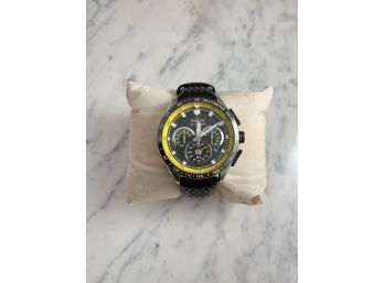 Pulsar Watch Mens By Seiko Steel Chronograph VX63-X001 Adjustable Black Yellow Leather Wristband Genuine
