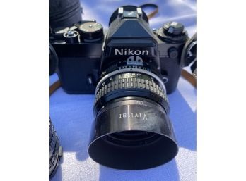 Nikon Film Camera With (3) Lenses, Flash, And Camera Bag! Complete Set Up