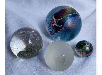Collection Of (4) Glass Circular Paperweights, Various Designs