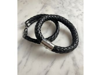 Black Woven Faux Leather Bracelets, 9 In