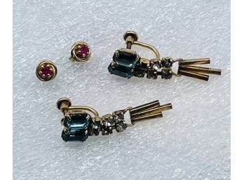 Vintage Earrings. Gemstones Not Tested. Clip Earrings Marked 1/20 12 K Gold Filled. 5.13 Grams