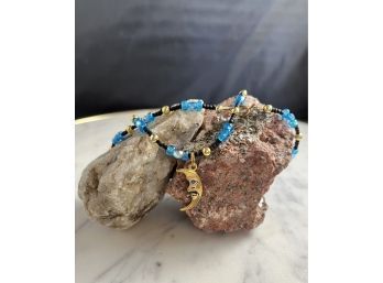 Blue Beaded Moon Necklace