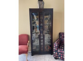 Asian Inspired Display Cabinet With Glass Shelves