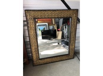 Mirror With Etched Golden Colored Wooden Frame (28  X 32)