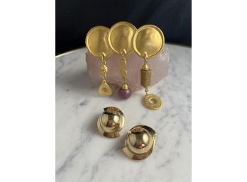Unique Gold Colored Pin And Clip On Earrings Set