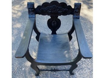 20th Century Hand Crafted Entry Chair With Lion Face Details