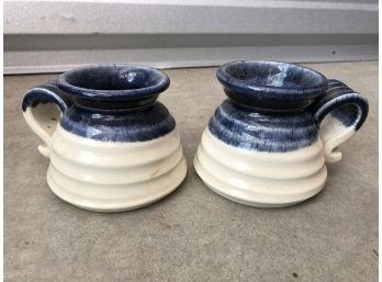 Signed Blue And White Ceramic Cup Pair (2)