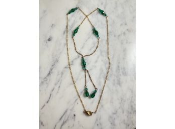 Elegant Green And Gold Colored Necklace, 13 In