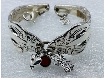 Spoon Bracelet Marked 'Silver Majesty 1970.' Angel & Heart Charms