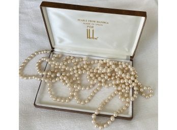 Two Long Necklaces, Pearls From Majorca Made In Spain By Hobe