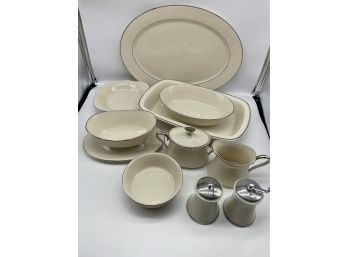 LENOX Dimension Collection China Set! Silver Colored Rim Details! Plates, Bowls, Salt/pepper Shakers