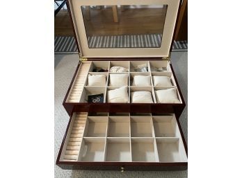 Large Wooden Watch Case Includes Some Small Tools And Watch Accessories