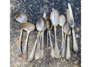Various Antique Flatware: Stainless Steel And Silver Plates, No Sterling