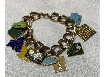 Charm Bracelet With Various 14K Gold Charms, US States, Total Weight 1.601 Oz Including Chain