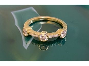 18K Gold Ring With Beautiful Stones, Size 5, Total Weight 0.10 Oz
