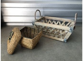 Small Wicker And Wooden Basket Set