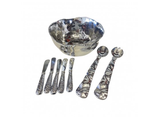 Amazing Silver Colored Salad Bowl And Utensils By Beatriz Ball