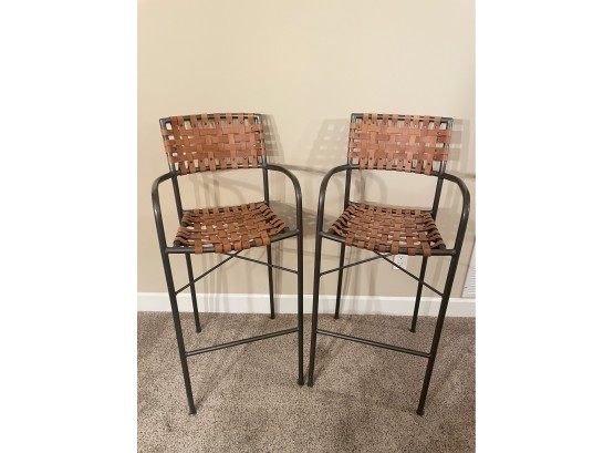 Woven Leather Barstools With Metal Frames! In Great Condition