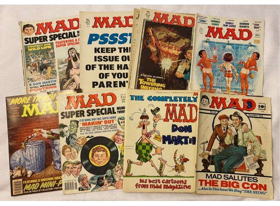 Collection Of 8 Vintage MAD Comics, Including The Sting Issue And Super Special Number 26