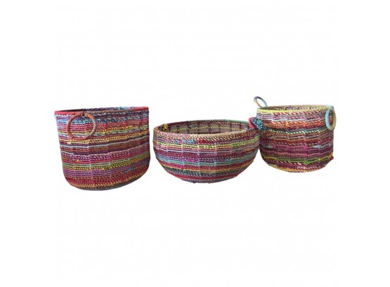 Beautiful Set Of Colorful Woven Baskets In Different Sizes
